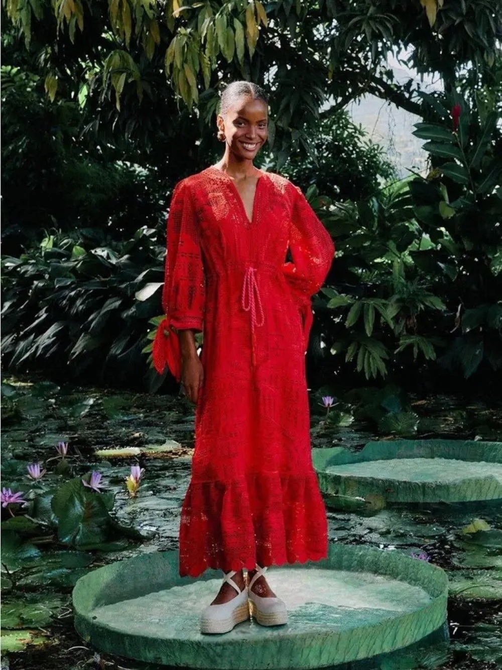 FARM Rio Red Morada Boa Guipure Maxi Dress - Picture 2 of 9